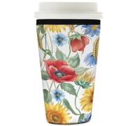 Myfsucce Manchon réutilisable en néoprène pour tasse à café glacé avec imprimé floral tournesol, coquelicot, marguerite, 2 mm d'épaisseur, 946 ml