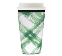 Myfsucce Manchon réutilisable en néoprène pour tasse à café glacé avec imprimé géométrique à carreaux verts, épaisseur de 2 mm, taille de 760 à 800 ml