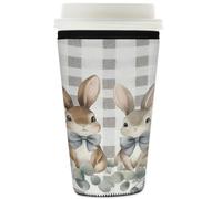 Myfsucce Manchon réutilisable en néoprène pour tasse à café glacé avec imprimé lapin à carreaux, 2 mm d'épaisseur, 946 ml