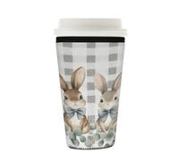 Myfsucce Manchon réutilisable en néoprène pour tasse à café glacé avec imprimé lapin à carreaux, épaisseur de 2 mm, taille de 473 à 532 ml