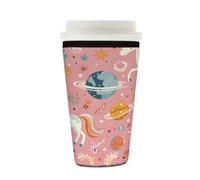 Myfsucce Manchon réutilisable en néoprène pour tasse à café glacé avec imprimé licorne de dessin animé, épaisseur de 2 mm, taille de 473 à 532 ml