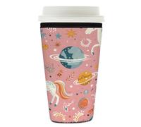 Myfsucce Manchon réutilisable en néoprène pour tasse à café glacé avec imprimé licorne de dessin animé, épaisseur de 2 mm, taille de 746 à 800 ml