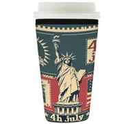 Myfsucce Manchon réutilisable en néoprène pour tasse à café glacé avec imprimé statue Liberty du 4 juillet, 2 mm d'épaisseur, 946 ml