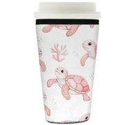 Myfsucce Manchon réutilisable en néoprène pour tasse à café glacé avec imprimé tortue rose corail, 2 mm d'épaisseur, 946 ml
