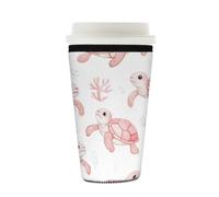Myfsucce Manchon réutilisable en néoprène pour tasse à café glacé avec imprimé tortue rose corail, épaisseur 2 mm, taille 473 à 532 ml