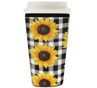 Myfsucce Manchon réutilisable en néoprène pour tasse à café glacé avec imprimé tournesol à carreaux, 2 mm d'épaisseur, 946 ml