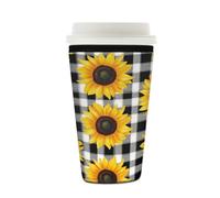 Myfsucce Manchon réutilisable en néoprène pour tasse à café glacé avec imprimé tournesol à carreaux, épaisseur de 2 mm, 473 à 532 ml