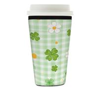 Myfsucce Manchon réutilisable en néoprène pour tasse à café glacé avec joli imprimé trèfle à carreaux, épaisseur de 2 mm, taille de 760 à 800 ml