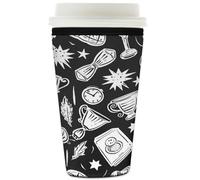 Myfsucce Manchon réutilisable en néoprène pour tasse à café glacé avec trophées de sport, gribouillages noirs, 2 mm d'épaisseur, 946 ml