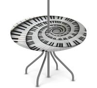 Myfsucce Nappe d'extérieur imperméable avec trou pour parapluie, fermeture éclair, clés de piano en spirale, motif artistique, nappe de jardin élastique avec trou de parasol pour table ronde de