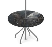 Myfsucce Nappe d'extérieur imperméable avec trou pour parasol et fermeture éclair, motif papillon foncé avec rosée, nappe de jardin élastique avec trou de parasol pour table ronde de 91,4 à 111,8 cm