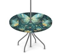 Myfsucce Nappe d'extérieur imperméable avec trou pour parasol et fermeture éclair - Motif papillon lumineux - Nappe de jardin élastique avec trou de parasol - Convient pour table ronde de 91,4 à 111,8