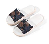 Myfsucce Pantoufles à bout ouvert pour femmes, antidérapantes, confortables, respirantes, en lin, pantoufles d'intérieur pour femmes et hommes, Bleu foncé Golden Forest, 41/42 EU
