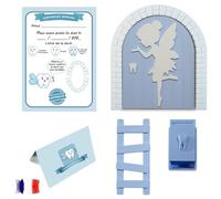 Myfuturshop® Porte-fée des dents - Boîte à dents, échelle et 4 certificats de dent propre. Version française Cadeau unique pour garçon et fille, réveille la magie (Bleu)
