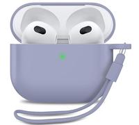 MyGadget Coque Compatible avec Airpods 3e Génération - Case Boîtier Silicone Slim & Anti Choc - Etui Skin Protection Poussière - Housse & Lanière Violet foncé