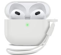 MyGadget Coque Compatible avec Airpods 3e Génération - Case Boîtier Silicone Slim & Anti Choc - Etui Skin Protection Poussière - Housse & Lanière Blanc
