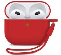 MyGadget Coque Compatible avec Airpods 3e Génération - Case Boîtier Silicone Slim & Anti Choc - Etui Skin Protection Poussière - Housse & Lanière Rouge