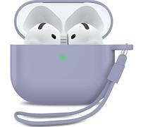 MyGadget Coque Compatible avec Airpods 4 [ 2024 ] - Case Boîtier Silicone Slim & Anti Choc - Etui Skin Protection Poussière - Housse & Lanière Violet foncé