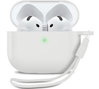 MyGadget Coque Compatible avec Airpods 4 [ 2024 ] - Case Boîtier Silicone Slim & Anti Choc - Etui Skin Protection Poussière - Housse & Lanière Blanc