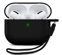 MyGadget Coque Compatible avec Airpods Pro 1ère Génération - Case Boîtier Silicone Slim & Anti Choc - Etui Skin Protection Poussière - Housse & Lanière Noir