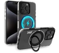 MyGadget Coque Compatible avec iPhone 16 Pro [Compatible avec MagSafe et avec Support 360°] - Case Hybride magnétique [Dos Rigide | Bord en Silicone] - Transparent