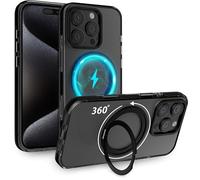 MyGadget Coque Compatible avec iPhone 16 Pro [Compatible avec MagSafe et avec Support 360°] - Case Hybride magnétique [Dos Rigide | Bord en Silicone] - Noir