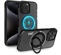 MyGadget Coque Compatible avec iPhone 16 Pro Max [Compatible avec MagSafe et avec Support 360°] - Case Hybride magnétique [Dos Rigide | Bord en Silicone] - Noir