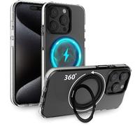 MyGadget Coque pour iPhone 14 Pro [Compatible avec MagSafe et avec Support 360°] - Case Hybride magnétique [Dos Rigide | Bord en Silicone] - Transparent