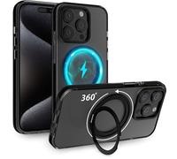 MyGadget Coque pour iPhone 14 Pro [Compatible avec MagSafe et avec Support 360°] - Case Hybride magnétique [Dos Rigide | Bord en Silicone] - Noir