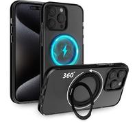 MyGadget Coque pour iPhone 14 Pro Max [Compatible avec MagSafe et avec Support 360°] - Case Hybride magnétique [Dos Rigide | Bord en Silicone] - Noir