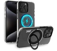MyGadget Coque pour iPhone 14 Pro Max [Compatible avec MagSafe et avec Support 360°] - Case Hybride magnétique [Dos Rigide | Bord en Silicone] - Transparent