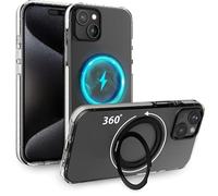 MyGadget Coque pour iPhone 15 Plus / 14 Plus [Compatible avec MagSafe et avec Support 360°] - Case Hybride magnétique [Dos Rigide | Bord en Silicone] - Transparent