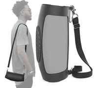 MyGadget Étui Silicone pour Enceinte JBL Charge 5 - Bandoulière résistante [ Ajustable jusqu'à 120 cm ] - Mousqueton Robuste - Housse de Protection en Noir