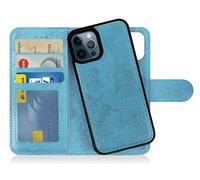 MyGadget Flip Case pour iPhone 12 | 12 Pro - Coque Clapet détachable magnétique PU Cuir Support - Housse Portefeuille Book Cover Bleu Clair