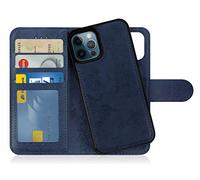 MyGadget Flip Case pour iPhone 12 | 12 Pro - Coque Clapet détachable magnétique PU Cuir Support - Housse Portefeuille Book Cover Bleu Foncé