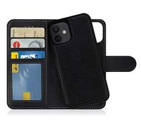 MyGadget Flip Case pour iPhone 12 Mini - Coque Clapet détachable magnétique PU Cuir Support - Housse Portefeuille Book Cover Gris Noir