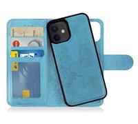 MyGadget Flip Case pour iPhone 12 Mini - Coque Clapet détachable magnétique PU Cuir Support - Housse Portefeuille Book Cover Bleu Clair