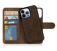 MyGadget Flip Case pour iPhone 13 Pro - Coque Clapet détachable magnétique PU Cuir Support - Housse Portefeuille Book Cover Marron