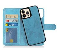 MyGadget Flip Case pour iPhone 13 Pro Max - Coque Clapet détachable magnétique PU Cuir Support - Housse Portefeuille Book Cover Bleu Clair