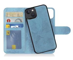 MyGadget Flip Case pour iPhone 14 - Coque Clapet détachable magnétique PU Cuir Support - Housse Portefeuille Book Cover Bleu Clair