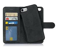 MyGadget Flip Case pour iPhone SE 2022 | 2020 | 7 | 8 - Coque Clapet détachable magnétique PU Cuir Support - Housse Portefeuille Book Cover Gris Noir