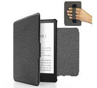 MyGadget Housse Compatible avec Tolino Shine 3 | Kobo Clara HD - Etui Nylon Poignée élastique - Flip Case Tissu - Cover Gris Clair