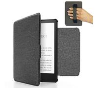 MyGadget Housse Compatible avec Tolino Shine 4 | Kobo Clara 2E (2022) - Etui Nylon Poignée élastique - Flip Case Tissu - Cover Gris Clair