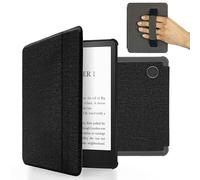 MyGadget Housse Compatible avec Tolino Vision 6 | Kobo Libra 2 (2021) - Etui Nylon Poignée élastique - Flip Case Tissu - Cover Gris Noir