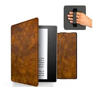 MyGadget Housse pour Amazon Kindle Oasis 10e Génération dès 2019 | 9e Génération 2017 - Etui Simili Cuir - Flip Case avec Poignée élastique - Cover Marron