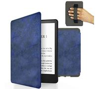 MyGadget Housse pour Amazon Kindle Paperwhite 11e Génération 2022 - Etui Simili Cuir - Flip Case avec Poignée élastique - Cover Bleu Foncé