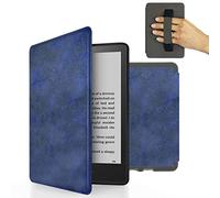 MyGadget Housse pour Amazon Kindle Paperwhite 11e Génération dès 2021 [ M2L3EK ] - Etui Simili Cuir - Flip Case avec Poignée élastique - Cover Bleu Foncé