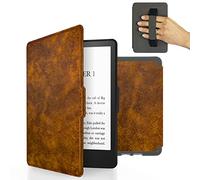 MyGadget Housse pour Amazon Kindle Paperwhite 7e Génération jusqu'à 2017 [ DP75SDI | EY21 ] - Etui Simili Cuir - Flip Case avec Poignée élastique - Cover Marron