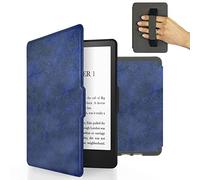 MyGadget Housse pour Amazon Kindle Paperwhite 7e Génération jusqu'à 2017 [ DP75SDI | EY21 ] - Etui Simili Cuir - Flip Case avec Poignée élastique - Cover Bleu Foncé
