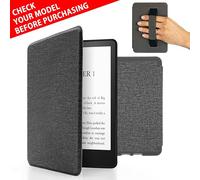 MyGadget Housse pour Kindle 11ème Génération (modèle 2022-6 Pouces) - Etui Nylon avec Poignée Élastique - Flip Case en Tissu - Cover Gris Clair